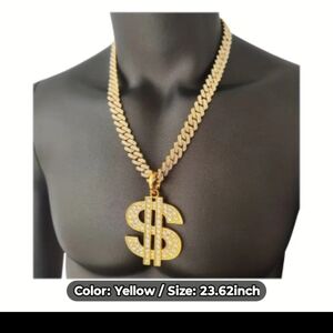 18K  Alloy Gold Plated Chain Heavy US Dollar Symbol Pendant
